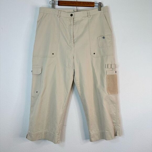 Vintage Lauren Ralph Lauren Cropped Cargo Pants Womens 14 Utility Gropcore Beige - Picture 1 of 10